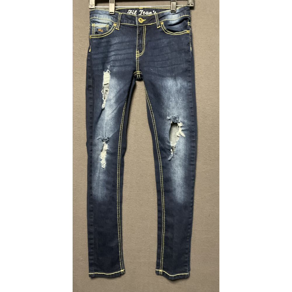 Fil Jeans distressed ripped skinny jeans yellow stitch Y2K streetwear Size 5